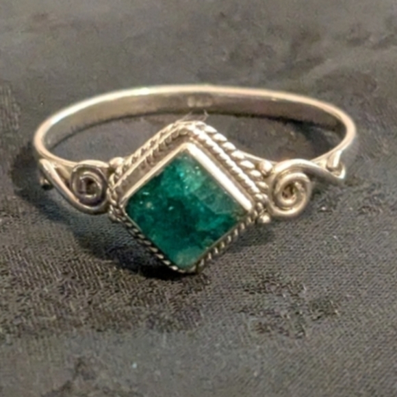 🆕 925 Solid Sterling Silver Ring Genuine Natural Emerald Ring Size 13 - Picture 9 of 11